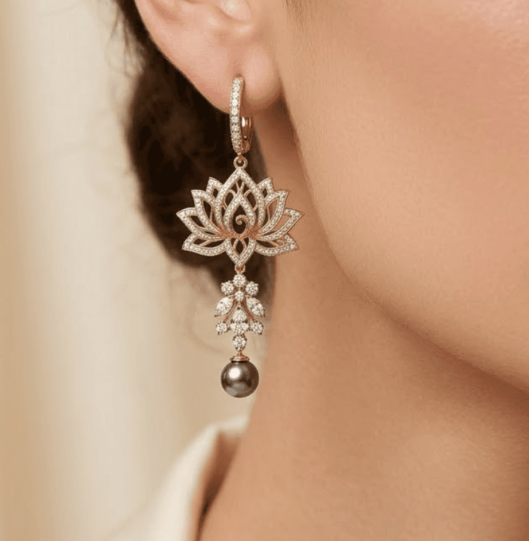 Noir Lotus Diamond Earrings